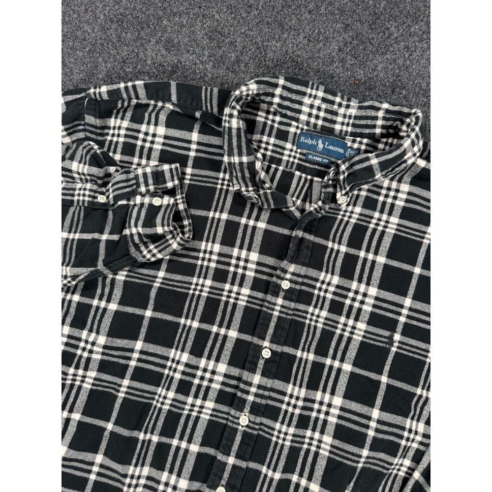 Ralph Lauren 4XLT Tall Flannel Shirt Mens Black White Plaid Classic Fit Button
